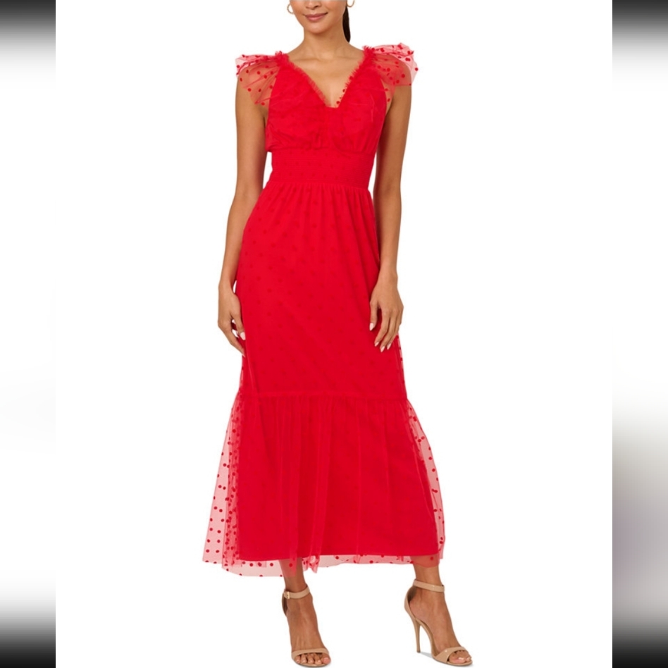Adrianna Papell Sleeveless Dot-Mesh Dress